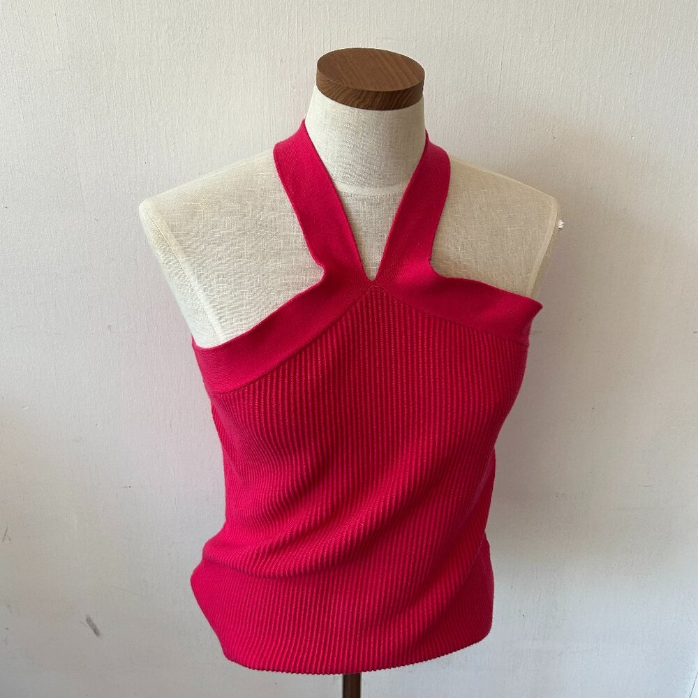 Marled Pink Knit Tank Top Womens Large Halter Strappy Preppy Barbiecore Fairy